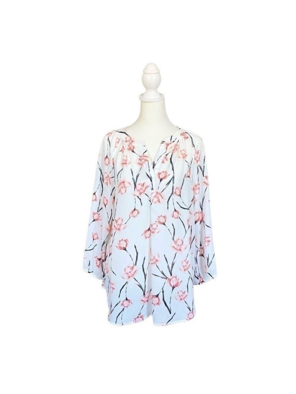 Ivanka Trump Floral Boho V-Neck Peasant Casual Popover Tunic Blouse Size Small